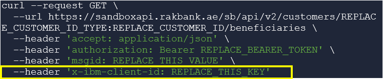 Sandbox API Keys curl example