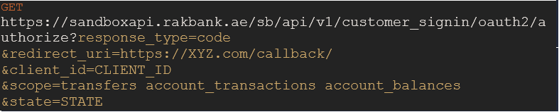 Sandbox Authorization Request cURL example